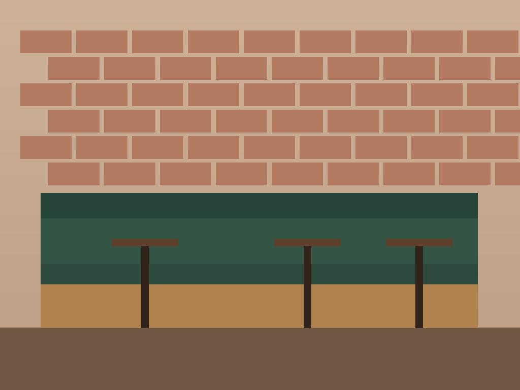 Upholstered cafe banquette seating with oak frame along a brick wall