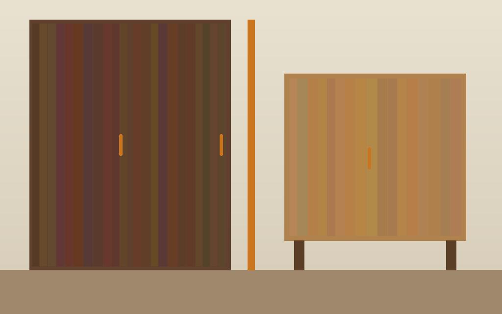 Built-in wardrobe beside a freestanding wardrobe for comparison