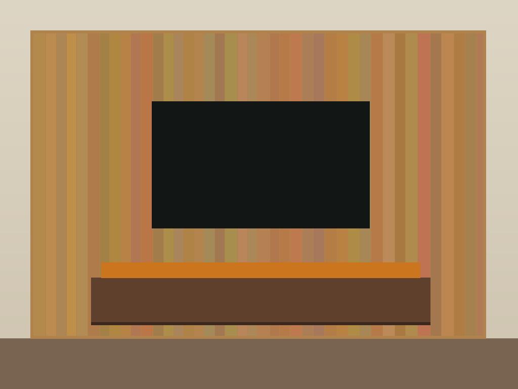 Ribbed oak TV console and feature wall with concealed cabling